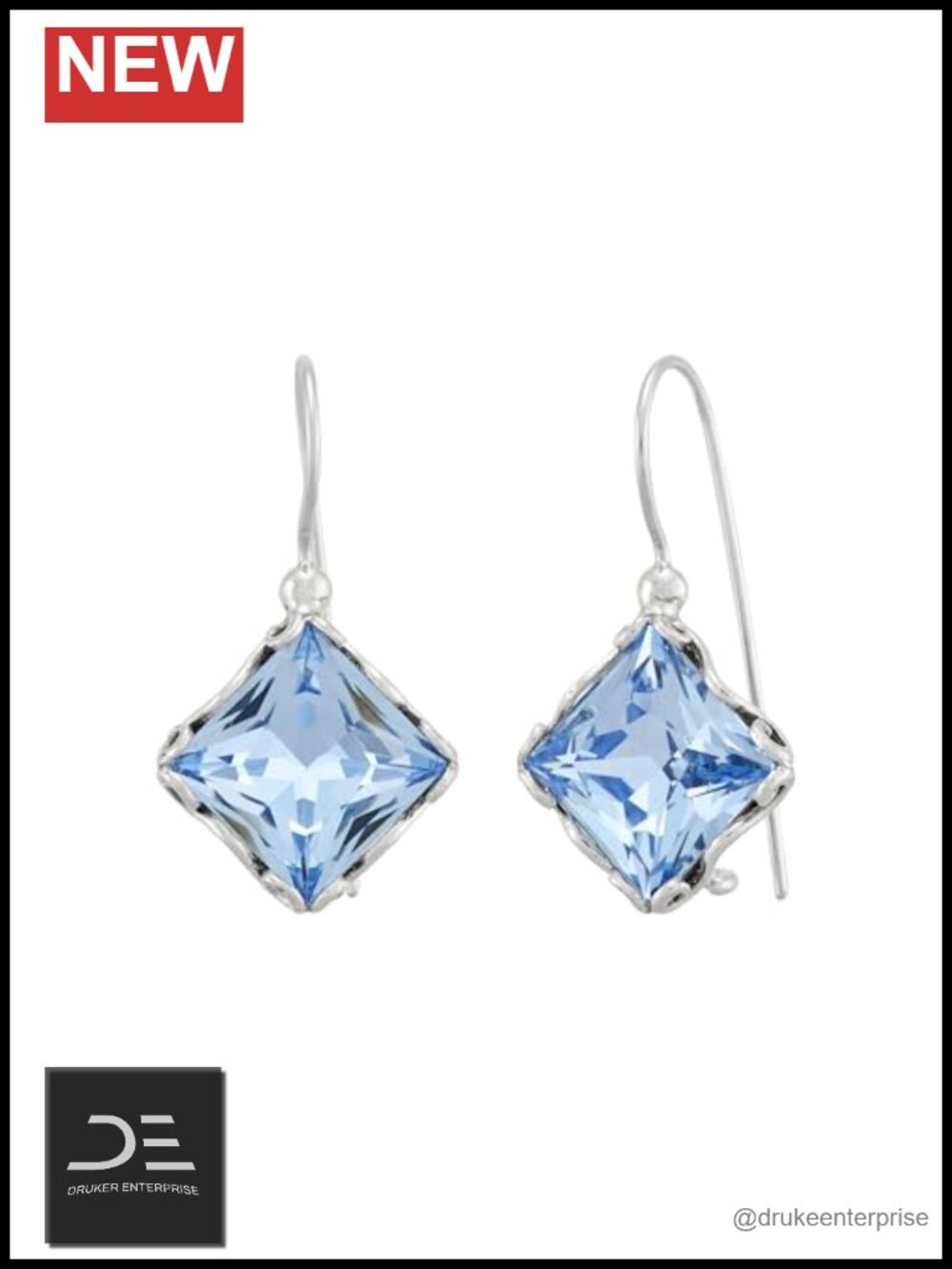 Sterling Silver Drop Earrings Blue Crystal Icy Sparkle